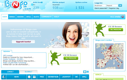 skjermbilde fra hjemmesiden til bingo.com